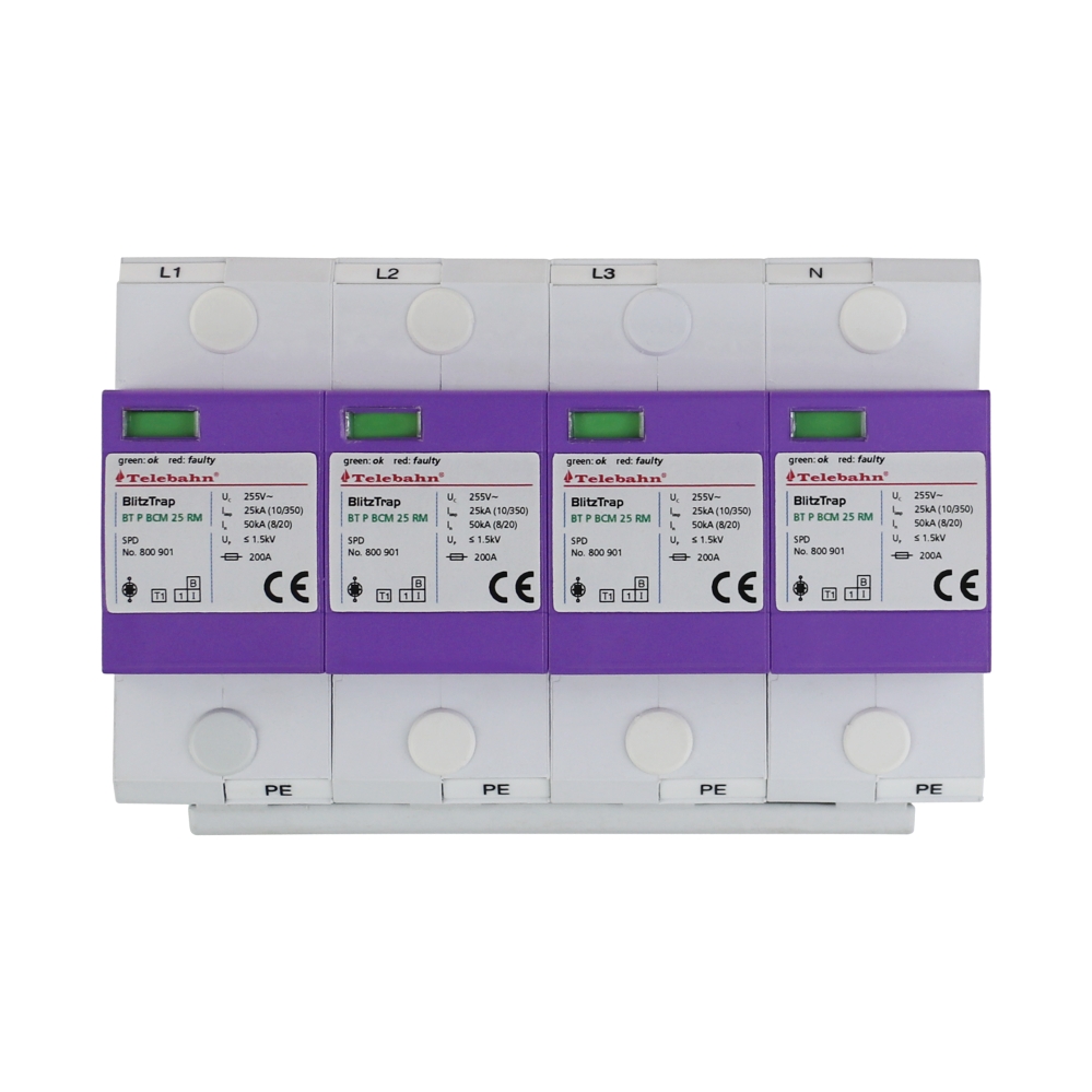 Ac Surge Protector - 255V AC T1+T2 25kA 4P Telebahn