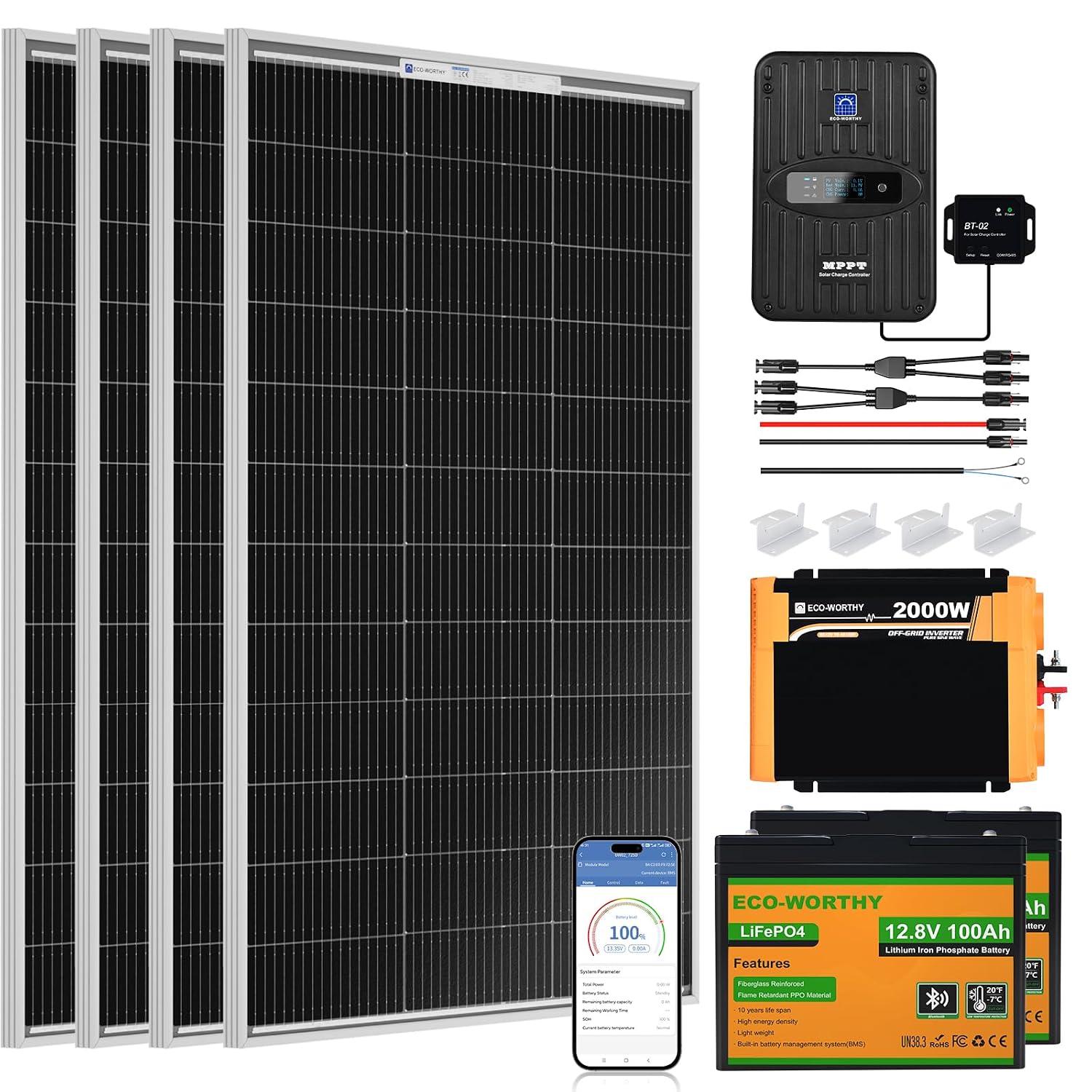 Rv Solar Kit 400W - 1.6KWH Complete Solar Panel Kit 400W